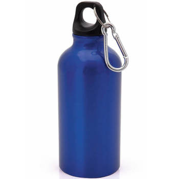 Aluminium waterfles/drinkfles blauw met schroefdop en karabijnhaak 400 ml - Drinkflessen