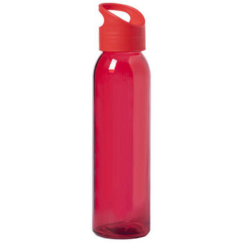 Glazen waterfles/drinkfles rood transparant met schroefdop met handvat 470 ml - Drinkflessen