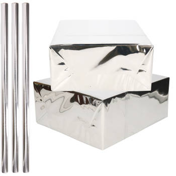 3x Rollen inpakpapier / cadeaufolie metallic zilver 200 x 70 cm - Kaftpapier
