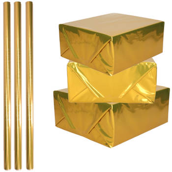 3x Rollen inpakpapier / cadeaufolie metallic goud 200 x 70 cm - Kaftpapier