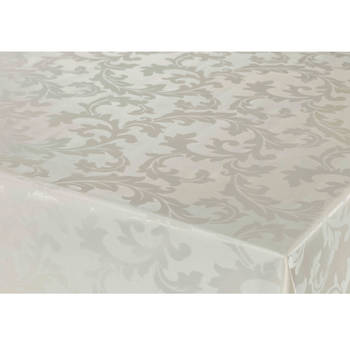Tafelzeil/tafelkleed Damast licht beige barok krullen print 140 x 300 cm - Tafelzeilen