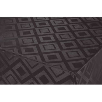 Tafelzeil/tafelkleed Damast zwarte ruiten print 140 x 300 cm - Tafelzeilen