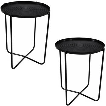 2x stuks zwarten ronde plantentafels/plantenstandaarden/bijzettafels/oppottafels 50 cm - Bijzettafels