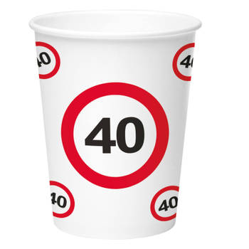 8x stuks drinkbekers van papier in 40 jaar verjaardag thema 350 ml - Feestbekertjes