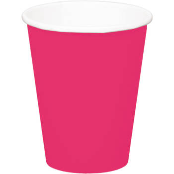 16x stuks drinkbekers van papier fuchsia roze 350 ml - Feestbekertjes