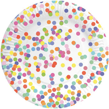 32x Kartonnen confetti thema feest bordjes 23 cm - Feestbordjes