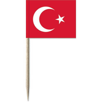 100x Vlaggetjes prikkers Turkije 8 cm hout/papier - Cocktailprikkers