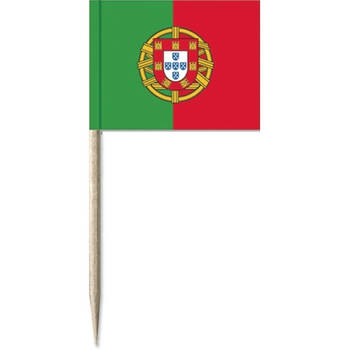 150x Vlaggetjes prikkers Portugal 8 cm hout/papier - Cocktailprikkers