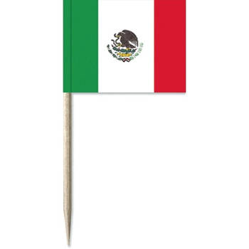 100x Vlaggetjes prikkers Mexico 8 cm hout/papier - Cocktailprikkers