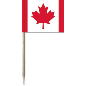 100x Vlaggetjes prikkers Canada 8 cm hout/papier - Cocktailprikkers