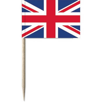 150x Vlaggetjes prikkers Engeland/verenigd Koninkrijk 8 cm hout/papier - Cocktailprikkers