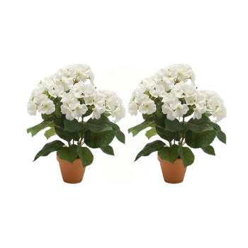 2x stuks witte kunstplant Hortensia plant in pot - Kunstplanten