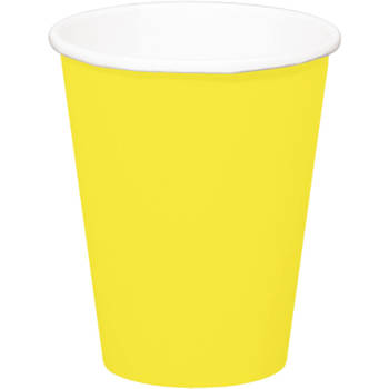 24x stuks drinkbekers van papier geel 350 ml - Feestbekertjes
