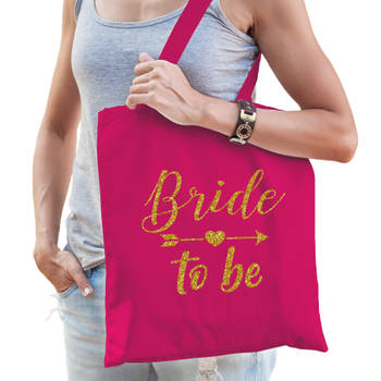 1x Bride to be vrijgezellenfeest tasje roze goud dames - Feest Boodschappentassen