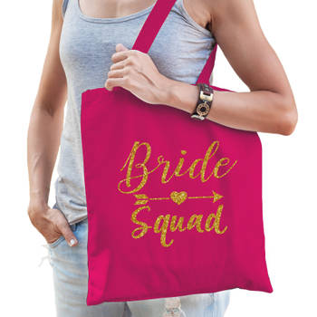 1x Bride Squad vrijgezellenfeest tasje roze goud dames - Feest Boodschappentassen