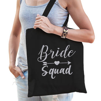 1x Bride Squad vrijgezellenfeest tasje zwart zilver dames - Feest Boodschappentassen