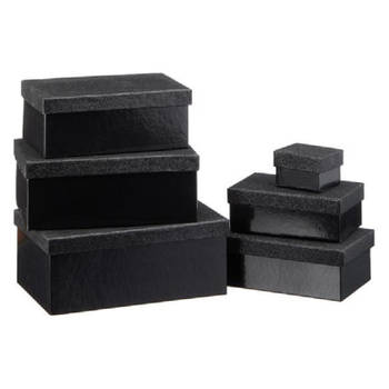 Set van 6x stuks zwarte glitter cadeaudoosjes 7-24 cm rechthoekig - cadeaudoosjes