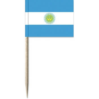 100x Vlaggetjes prikkers Argentinie 8 cm hout/papier - Cocktailprikkers