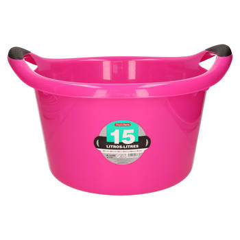 Groot kunststof teiltje/afwasbak rond met handvatten 15 liter roze - Afwasbak