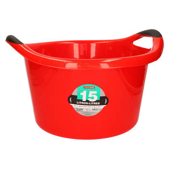 Groot kunststof teiltje/afwasbak rond met handvatten 15 liter rood - Afwasbak