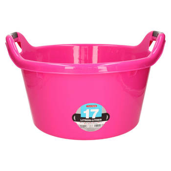 Plasticforte Grote teil/afwasbak/kuip - kunststof - rond - handvatten - 42 x 27 cm - 17 liter - roze - Afwasbak