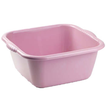 Set van 2x stuks kleine Kunststof teiltjes/afwasbakken vierkant 3 liter oud roze - Afwasbak