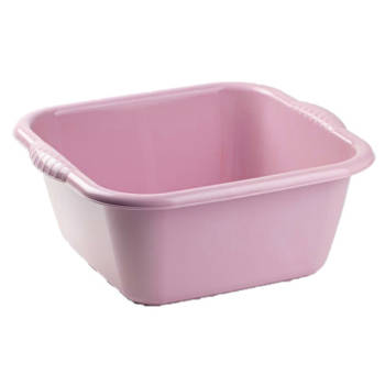 Set van 2x stuks kunststof teiltjes/afwasbakken vierkant 10 liter oud roze - Afwasbak
