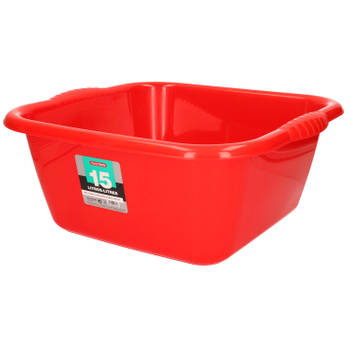 Kunststof teiltje/afwasbak vierkant 15 liter rood - Afwasbak