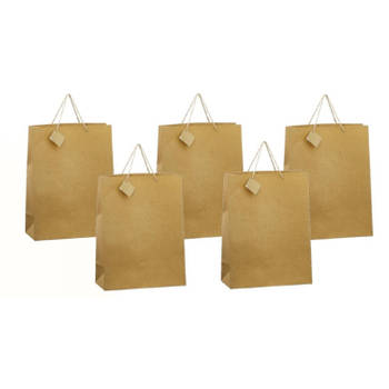 5x stuks luxe gouden papieren giftbags/tasjes met glitters 30 x 29 cm - cadeautasjes