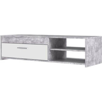 PILVI Eigentijds tv-meubel - Wit en lichtgrijs beton - B 120 x D 42,1 x H 31,8 cm