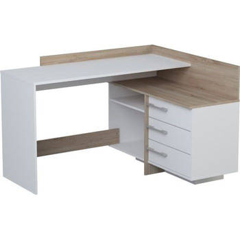 DEMEYERE Hoekbureau met 3 lades - Eiken en wit decor - L 128,5 x D 105,7 x H 83,2 cm - THALES