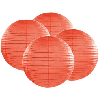 4x stuks luxe bol vorm lampion oranje 35 cm - Feestlampionnen