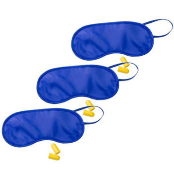 3x stuks slaapmasker blauw met oordoppen - Slaapmaskers