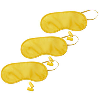 3x stuks slaapmasker geel met oordoppen - Slaapmaskers
