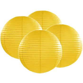 4x stuks luxe bol vorm lampion geel 35 cm - Feestlampionnen