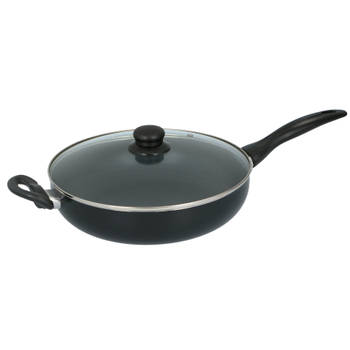 Keukenpan - Ø 28 cm - Luxe keukenpan van 28cm Anti-aanbaklaag - handvat zwart - Pan met Deksel