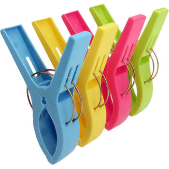 Handdoek/strandlaken knijpers - 4x - gekleurd - kunststof - 15 cm - Handdoekknijpers