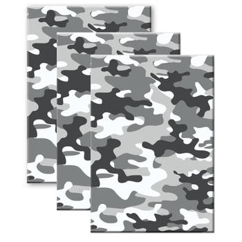 Set van 3x stuks camouflage/legerprint luxe schrift/notitieboek grijs gelinieerd A5 formaat - Notitieboek