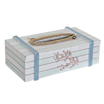 Tissuedoos/tissuebox wit rechthoekig van hout 22 x 14 x 8 cm - Tissuehouders