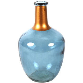 Countryfield Bloemenvaas Firm Big Bottle - blauw transparant/koper - glas - D15 x H25 cm - Vazen
