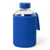 Glazen waterfles/drinkfles met blauwe softshell bescherm hoes 600 ml - Drinkflessen