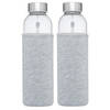 2x stuks glazen waterfles/drinkfles met grijze softshell bescherm hoes 500 ml - Drinkflessen