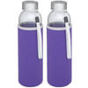 2x stuks glazen waterfles/drinkfles met paarse softshell bescherm hoes 500 ml - Drinkflessen