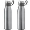 2x Stuks aluminium waterfles/drinkfles zilver met klepdop en handvat 650 ml - Drinkflessen