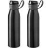 2x Stuks aluminium waterfles/drinkfles zwart met klepdop en handvat 650 ml - Drinkflessen