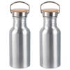 2x Stuks aluminium waterfles/drinkfles zilver met bamboe schroefdop 550 ml - Drinkflessen