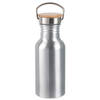 Aluminium waterfles/drinkfles zilver met bamboe schroefdop 550 ml - Drinkflessen