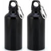 2x Stuks aluminium waterfles/drinkfles zwart met schroefdop en karabijnhaak 400 ml - Drinkflessen