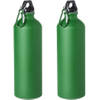 2x Stuks aluminium waterfles/drinkfles groen met schroefdop en karabijnhaak 800 ml - Drinkflessen