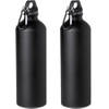 2x Stuks aluminium waterfles/drinkfles zwart met schroefdop en karabijnhaak 800 ml - Drinkflessen